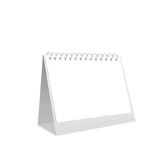 White, blank tabletop calendar standing upright with spiral binding. Vector