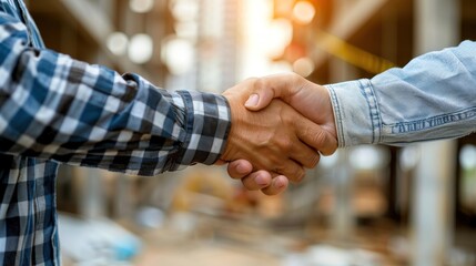 Construction Workers Shaking Hands
