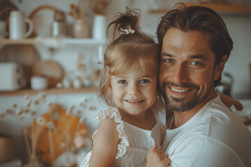 Father and Daughter Sharing a Joyful Moment in Cozy Kitchen