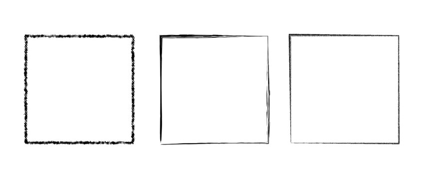 Grunge square frame set. Dotted, stippled and paint brushed black border collection. Chalk or halftone rectangular design elements for banner, poster, leaflet, flyer, brochure, cover. Vector 