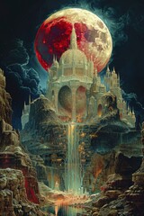 Obraz premium Illustration of an alien forest, intricate and vibrant, trees, shades of green and yellow, detailed landscapes, creatures, dark purple, artwork is inspired, ZdzisBaw BeksiDski's