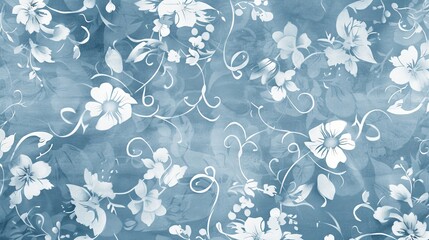 Fototapeta premium A blue background with a delicate, white floral pattern, giving a touch of elegance and beauty
