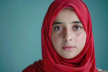 Close-Up Portrait of a Young Woman in a Red Hijab