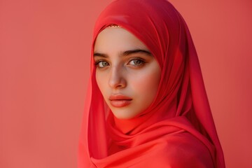 Naklejka premium Woman in Red Hijab Portrait