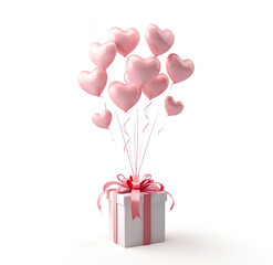 Magical gift box surprise with floating balloons, designed in flat vector style with 3D effect for a romantic occasion.