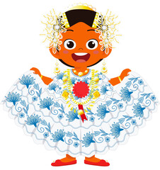 NIÑA CON POLLERA PANAMEÑA AZUL - SIN FONDO