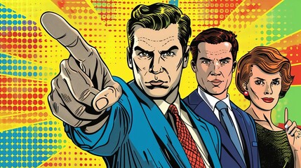 Leader mediating conflict with empathy, resolving issues, pop art style, bold colors, isolated on white background