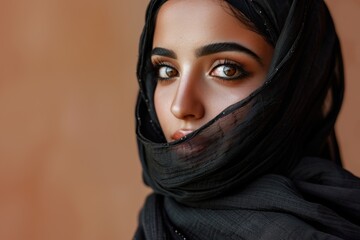 Naklejka premium Portrait of a Mysterious Woman in a Black Hijab