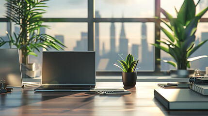 Fototapeta premium Modern Office Workspace with Minimalistic Design