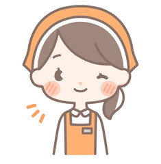 上半身｜ウインクする女性店員イラスト｜エプロン
