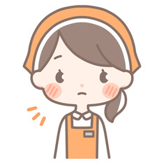 上半身｜驚く女性店員イラスト｜エプロン