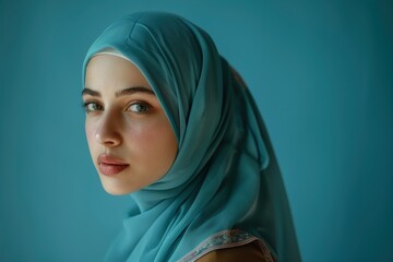 Naklejka premium Portrait of a Young Woman Wearing a Turquoise Hijab