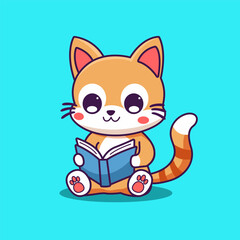 Cute cat reading book cartoon vector illustration