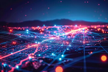 Obraz premium Digital map of California US Network Connection created with Generative AI
