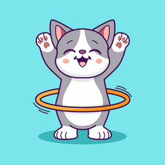Cute cat playing hula hoop cartoon vector illustration