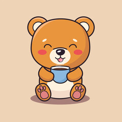 Cute bear with coffee cup cartoon vector illustration