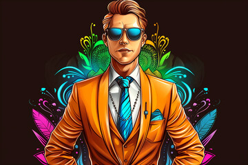 A man in a suit and tie is wearing sunglasses
