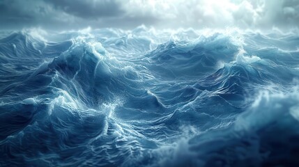 Obraz premium Dramatic ocean waves under a cloudy sky, capturing the powerful and mesmerizing beauty of the sea in a tumultuous state.