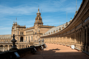 Naklejka premium Detail of the Plaza de España, an architectural ensemble located in María Luisa Park in the city of Seville (Andalusia, Spain). It was declared a cultural heritage site in July 2023.