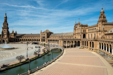 Detail of the Plaza de España, an architectural ensemble located in María Luisa Park in the city of Seville (Andalusia, Spain). It was declared a cultural heritage site in July 2023.