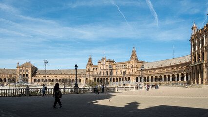 Detail of the Plaza de España, an architectural ensemble located in María Luisa Park in the city of Seville (Andalusia, Spain). It was declared a cultural heritage site in July 2023.