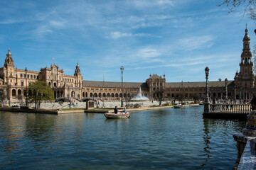 Obraz premium Detail of the Plaza de España, an architectural ensemble located in María Luisa Park in the city of Seville (Andalusia, Spain). It was declared a cultural heritage site in July 2023.
