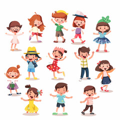 Cute and fun illustration of children playing dress-up style flat vector design isolated white background .