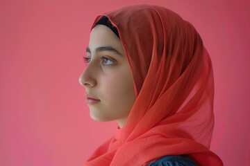 Naklejka premium Portrait of a Young Woman in a Red Hijab