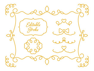 エレガントでクラシカルなフレームとアイコン・モチーフのセット（主に編集可能な線で構成）