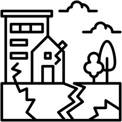 Earthquake Icon. Break Building Collapse Pictogram Graphic Illustration. Isolated Simple Line Icon For Infographic, App and Web Button.