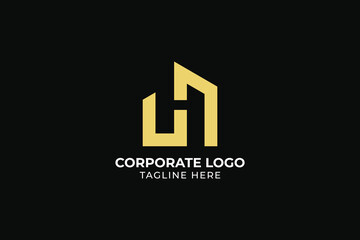 Obraz premium letter H abstract negative space minimal iconic creative minimal monochrome monogram symbol, letter CH UH abstract logo for business of finance, construction and modern real estate