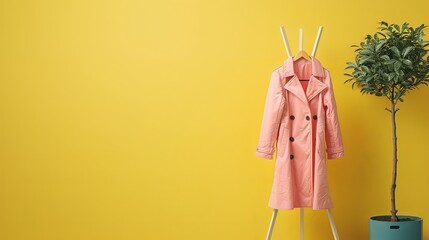 Pink Trench Coat Hanging on a Stand