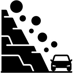 Landslide Icon. Stone Avalanche Fall Pictogram Graphic Illustration. Isolated Simple Solid Icon For Infographic, App and Web Button.