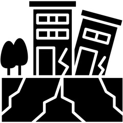 Earthquake Icon. Break Building Collapse Pictogram Graphic Illustration. Isolated Simple Solid Icon For Infographic, App and Web Button.