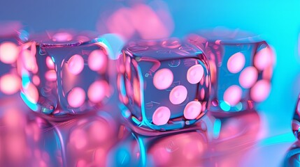 Close-up of Pink Dice in a Neon Glow