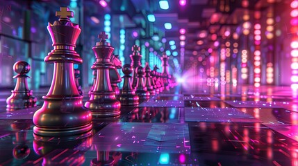 Chess Pieces in a Neon City