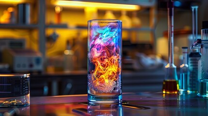Colorful Chemical Reaction in a Glass Beaker