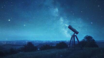 Stargazing with a Telescope under a Night Sky