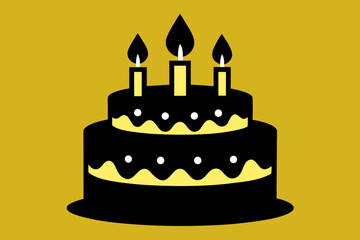 A joyful birthday cake with silhouettes of burning candles in a black color vector illustration