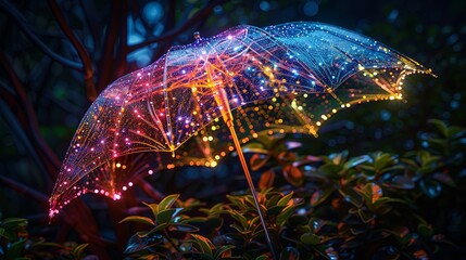 Illuminated Umbrella in a Night Garden
