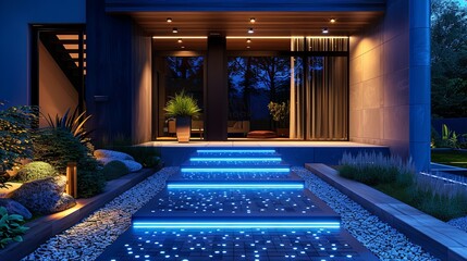 Modern Home Entrance with Illuminated Steps