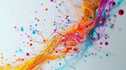 Abstract representation of a mind mapping session, colorful threads connecting various creative ideas, dynamic and engaging