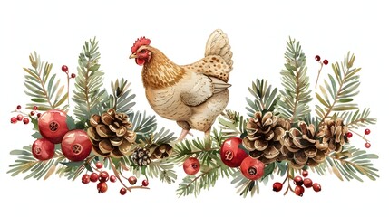 Festive Holiday Chicken Surrounded by Seasonal Decor and Foliage