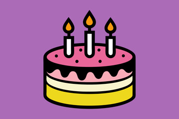 A happy birthday cake with candles blazing illustration with vector art 