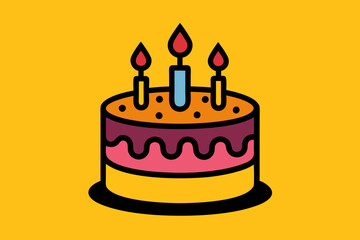 A happy birthday cake with candles blazing illustration with vector art 