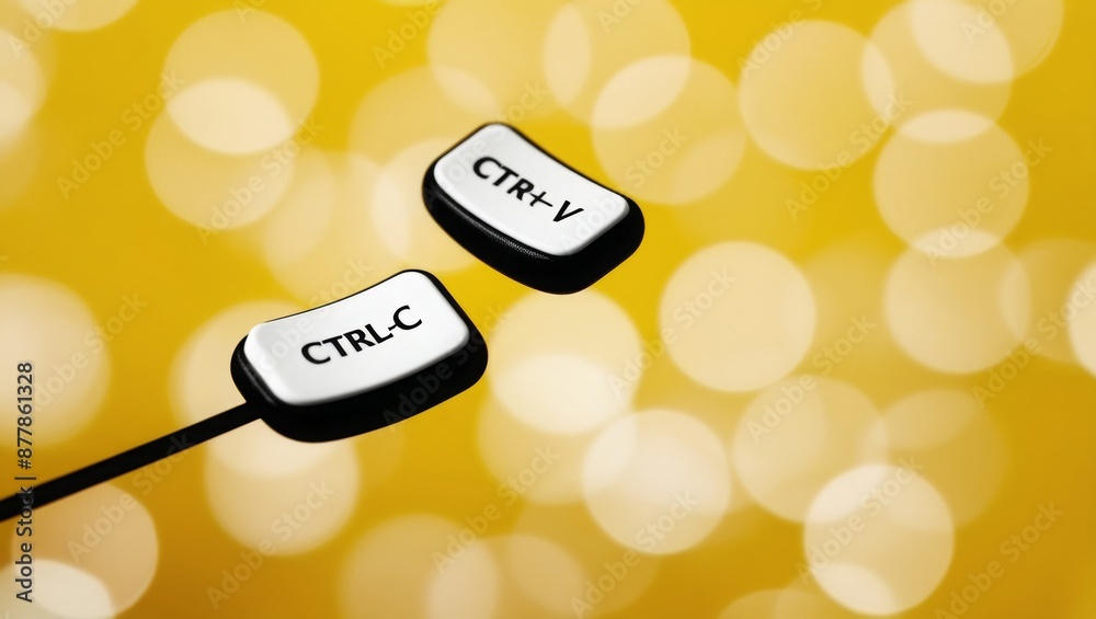 Aufkleber keyboard keys Ctrl C and Ctrl V, copy and paste the key shortcuts on yellow background