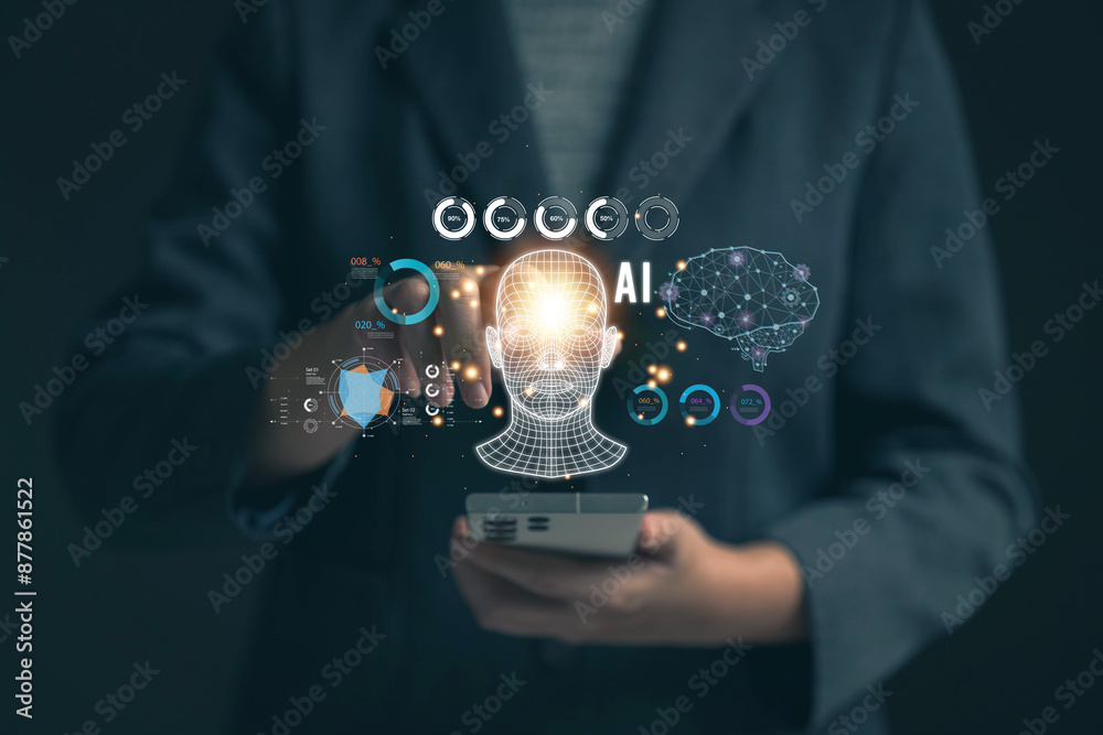 Aufkleber chat with ai. artificial intelligence. the concept of accessing imagination by feeding commands to a