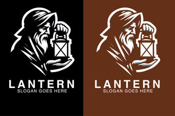 An old man with a lantern on his hand