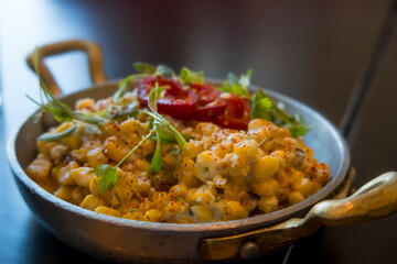 Close up view of delicious famous Mac and cheese dish.