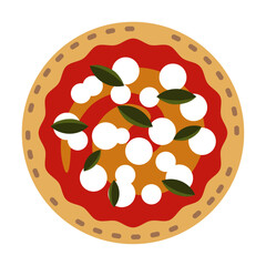 ピザ　マルゲリータ　シンプル　フラット　イラスト